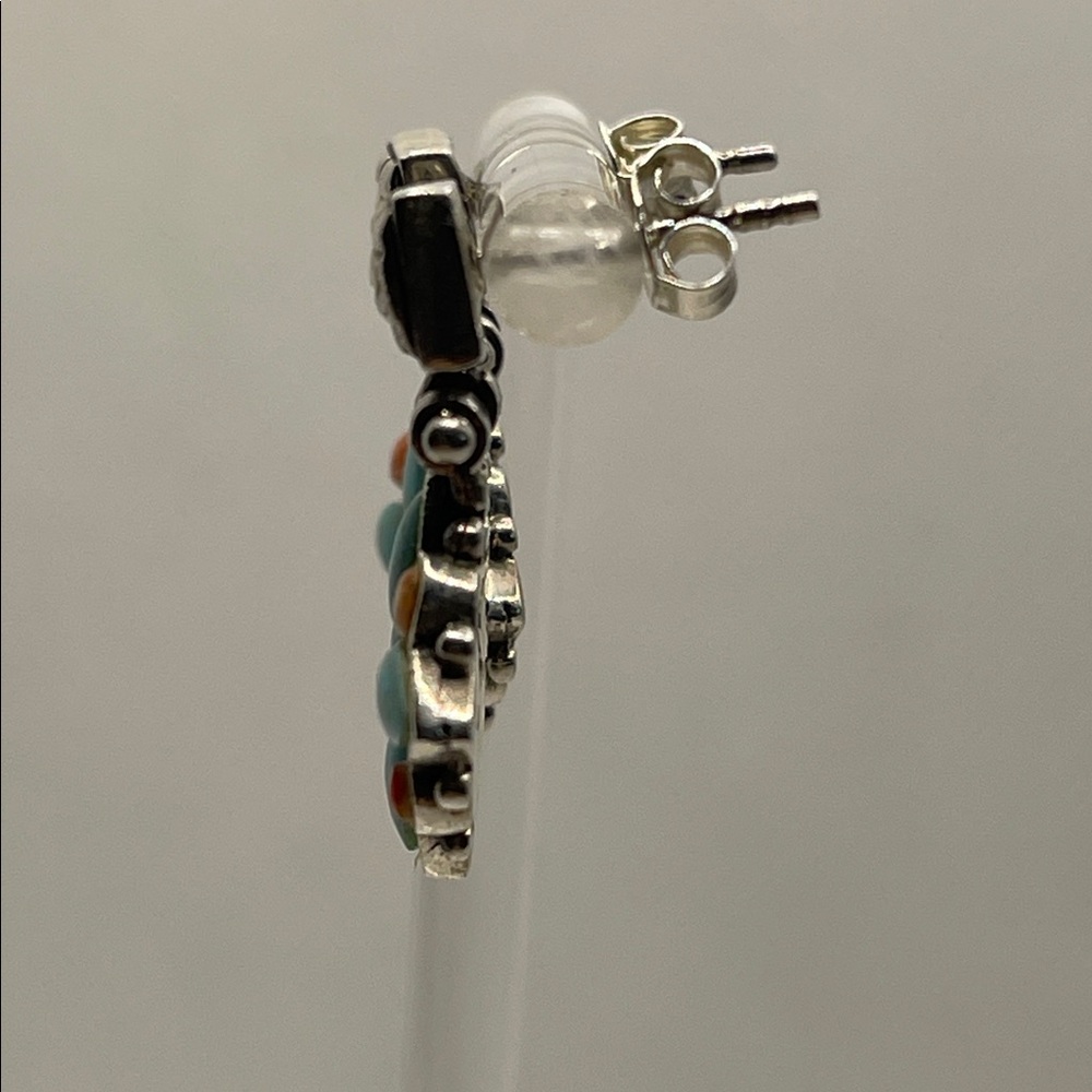 Barse Turquoise Coral 925 Sterling Silver Southwestern Stud Earrings - Picture 2 of 3